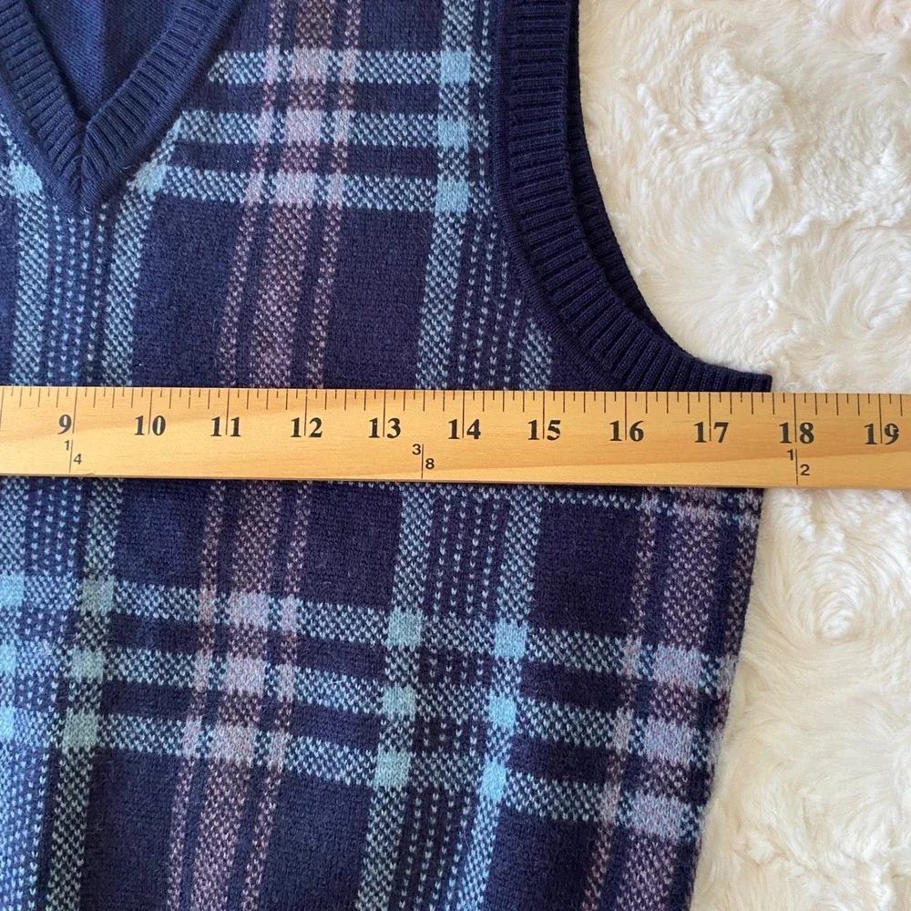 Bobby Jones Sweater Vest Mens Small Navy Plaid Merino Wool Preppy Dark Academia